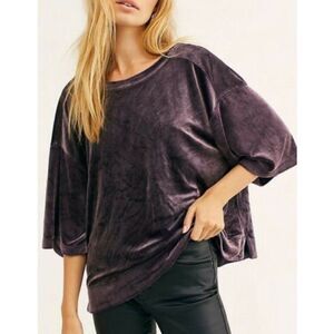 FREE PEOPLE - Valarie Velour Low Cut Casual Shirt Top TEDO